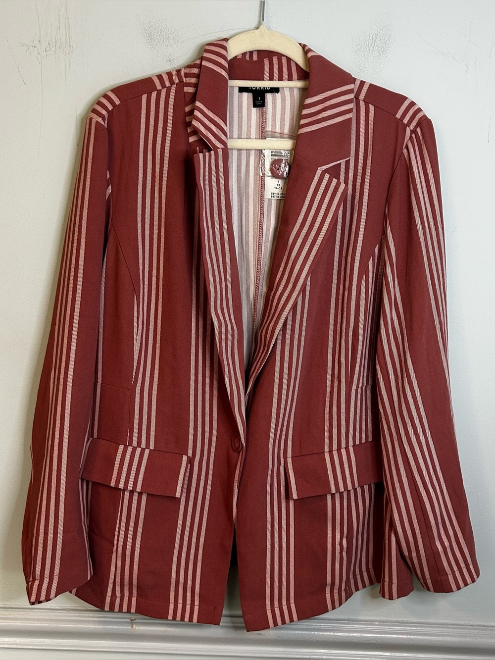 NWT Torrid Dusty Rose Stripe Longline Lightweight Boyfriend Blazer Size 1X